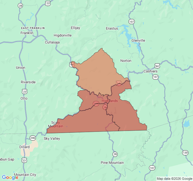 Map of septic coverage in Highlands, NC