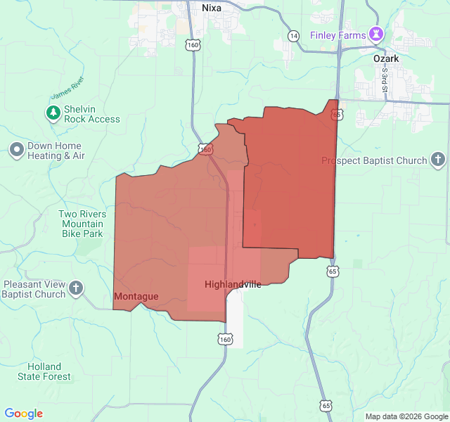 Map of septic coverage in Highlandville, MO