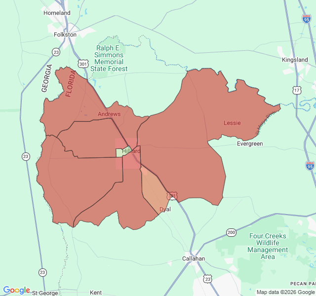 Map of septic coverage in Hilliard, FL