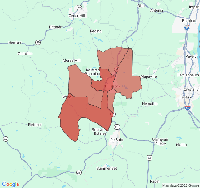 Map of septic coverage in Hillsboro, MO