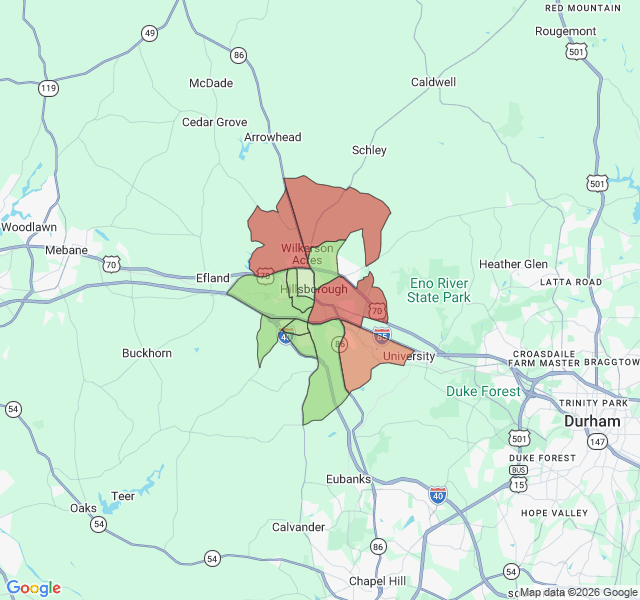 Map of septic coverage in Hillsborough, NC