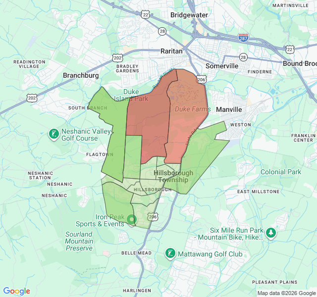 Map of septic coverage in Hillsborough, NJ