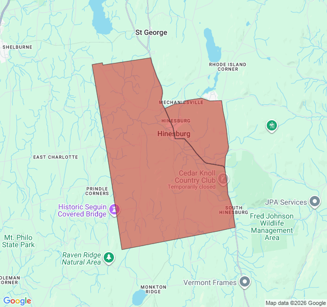 Map of septic coverage in Hinesburg, VT