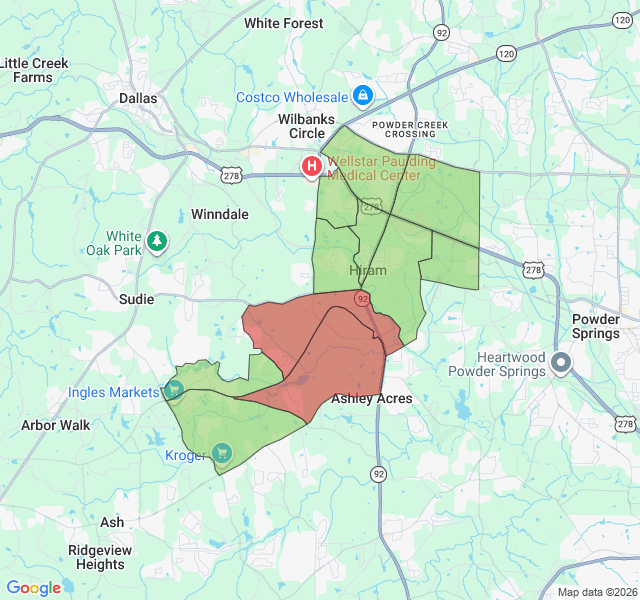 Map of septic coverage in Hiram, GA
