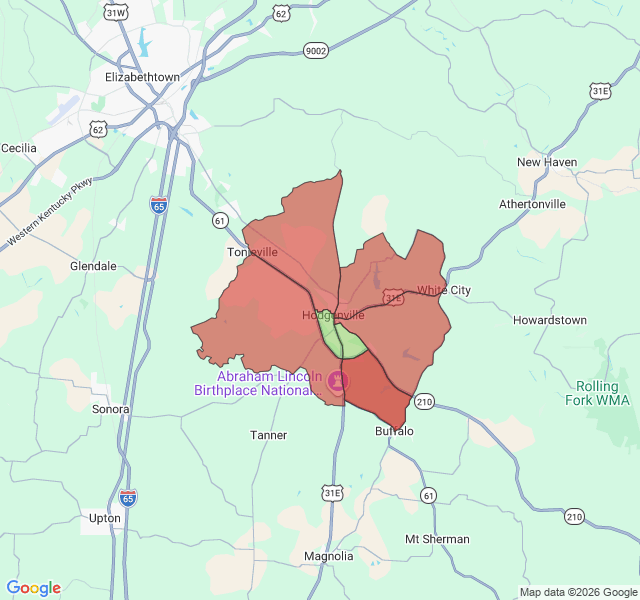 Map of septic coverage in Hodgenville, KY