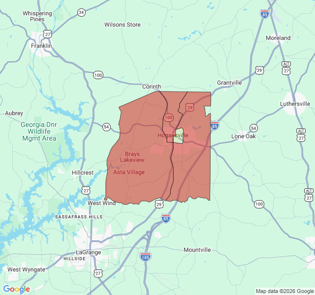 Map of septic coverage in Hogansville, GA