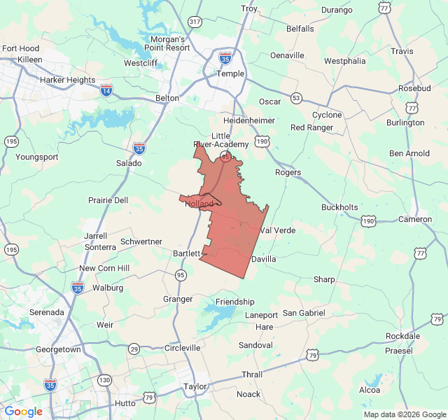 Map of septic coverage in Holland, TX