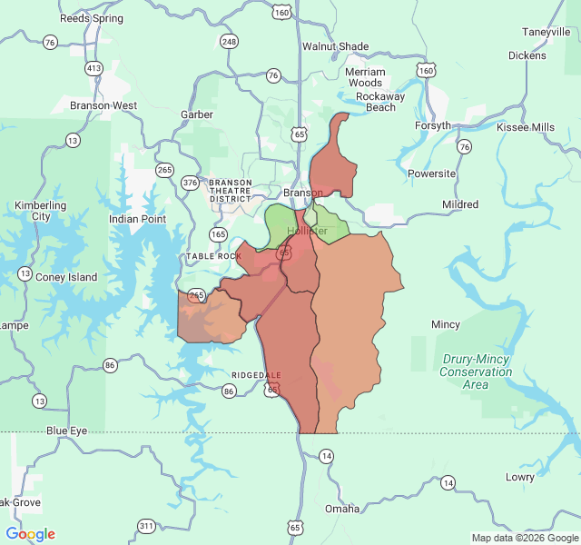 Map of septic coverage in Hollister, MO