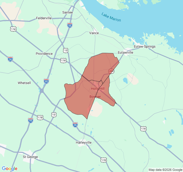 Map of septic coverage in Holly Hill, SC