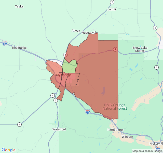 Map of septic coverage in Holly Springs, MS