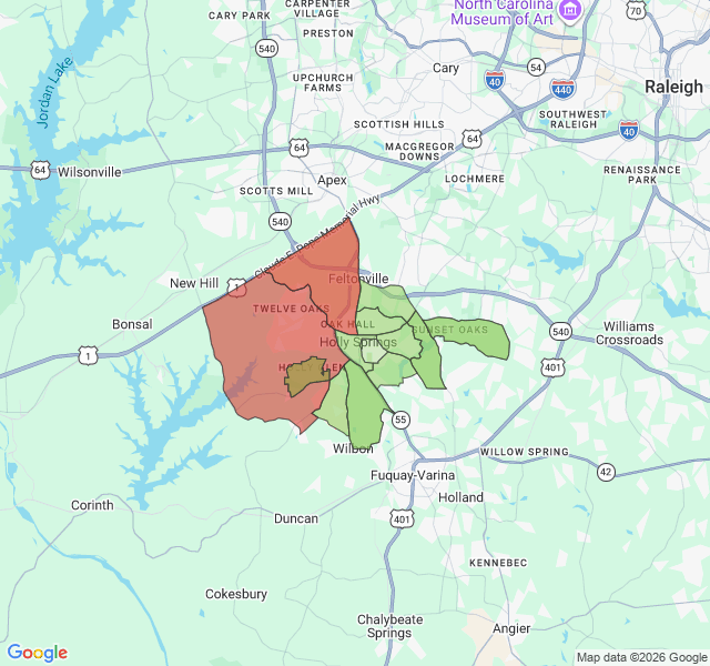 Map of septic coverage in Holly Springs, NC