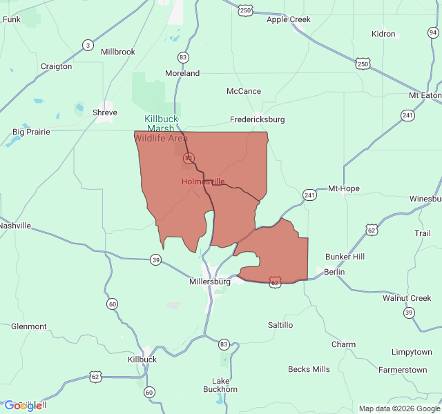 Map of septic coverage in Holmesville, OH