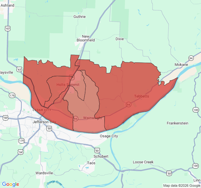 Map of septic coverage in Holts Summit, MO