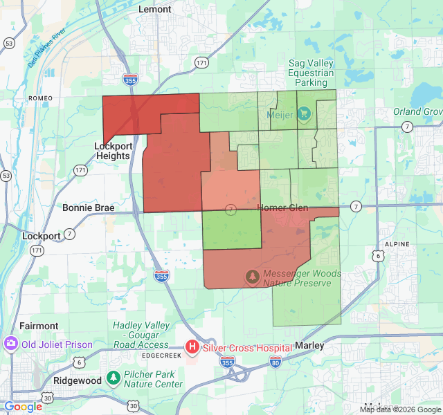 Map of septic coverage in Homer Glen, IL
