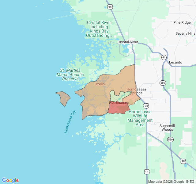 Map of septic coverage in Homosassa, FL