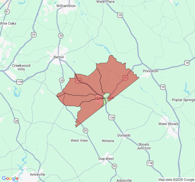 Map of septic coverage in Honea Path, SC