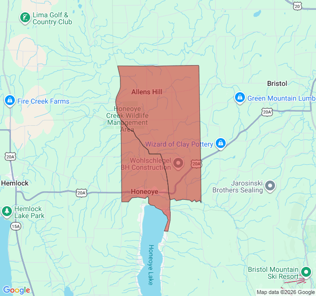 Map of septic coverage in Honeoye, NY