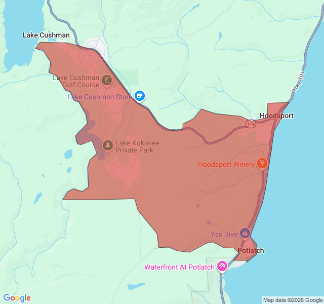 Map of septic coverage in Hoodsport, WA