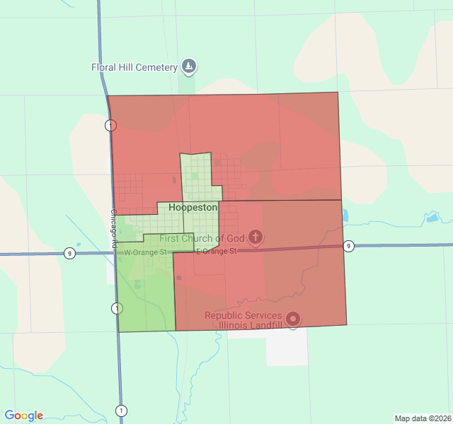 Map of septic coverage in Hoopeston, IL
