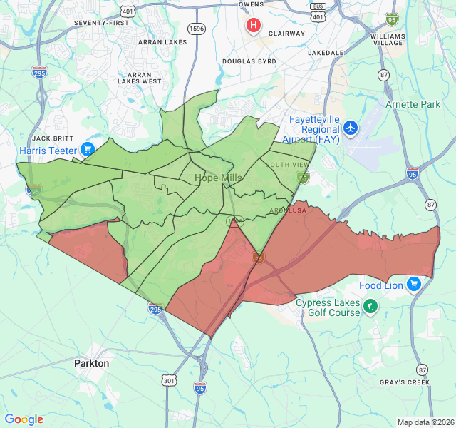 Map of septic coverage in Hope Mills, NC