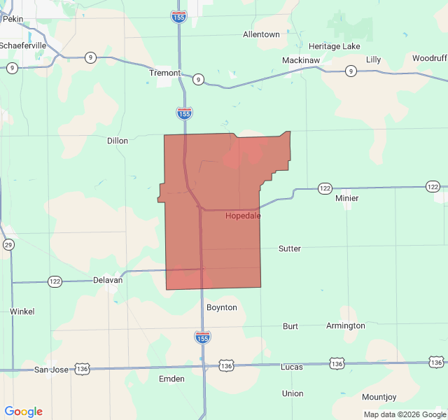 Map of septic coverage in Hopedale, IL