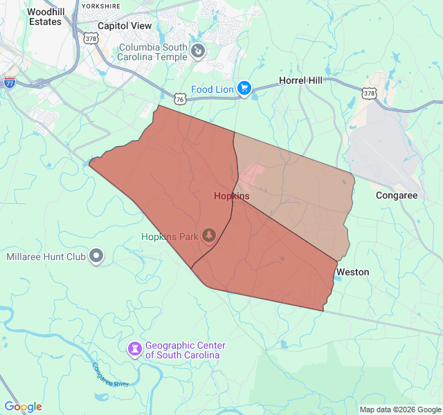 Map of septic coverage in Hopkins, SC