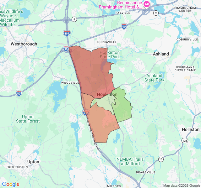 Map of septic coverage in Hopkinton, MA