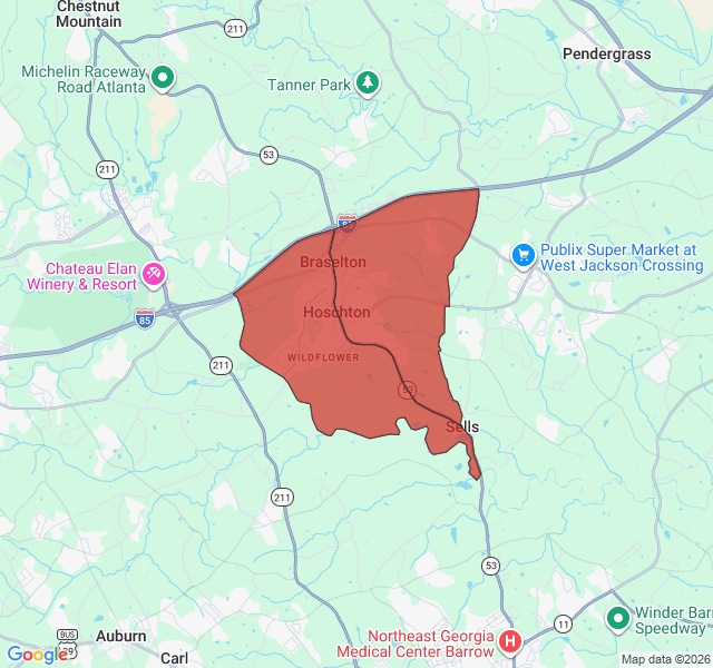 Map of septic coverage in Hoschton, GA