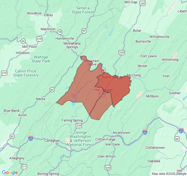 Map of septic coverage in Hot Springs, VA