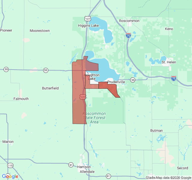 Map of septic coverage in Houghton Lake, MI