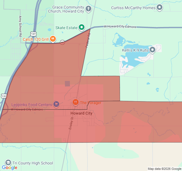 Map of septic coverage in Howard City, MI