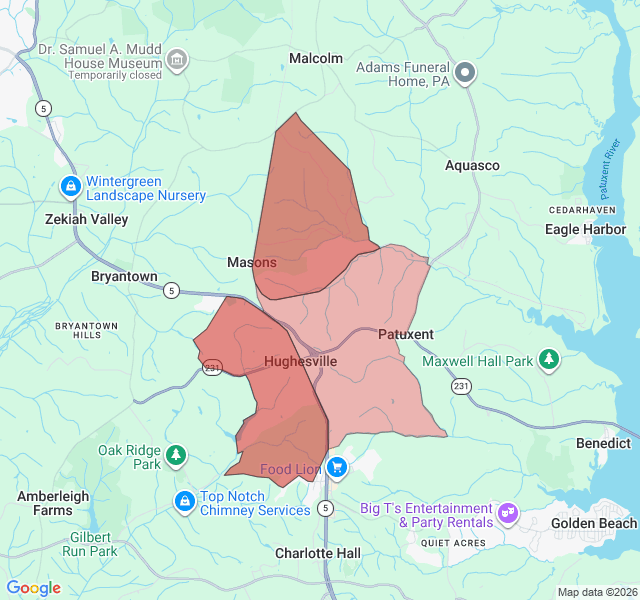 Map of septic coverage in Hughesville, MD