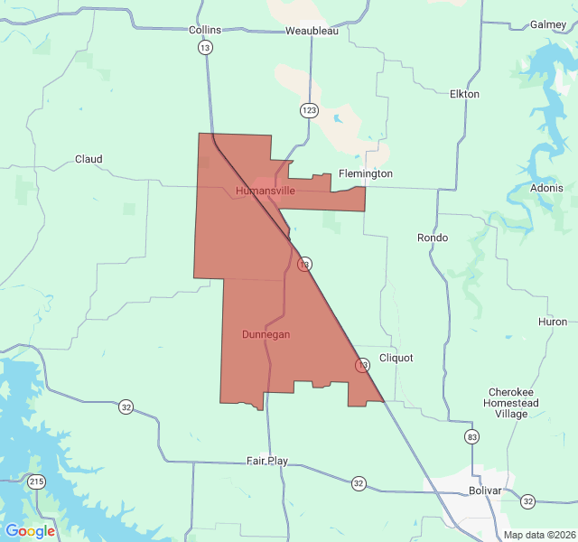 Map of septic coverage in Humansville, MO