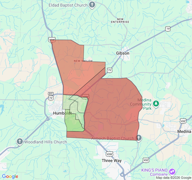 Map of septic coverage in Humboldt, TN