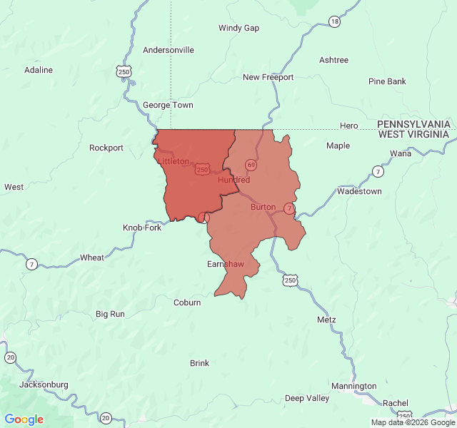 Map of septic coverage in Hundred, WV