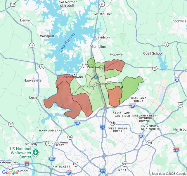 Map of septic coverage in Huntersville, NC