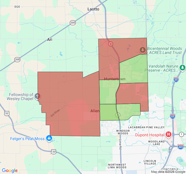 Map of septic coverage in Huntertown, IN