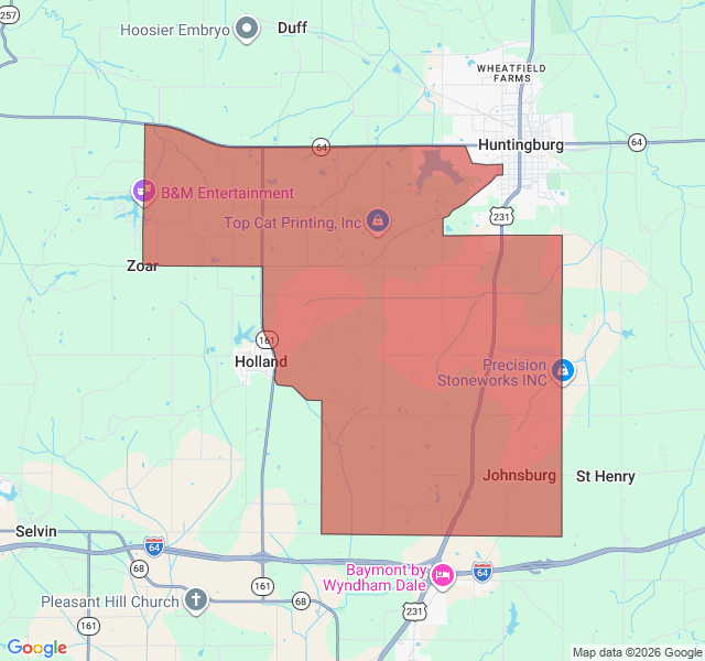 Map of septic coverage in Huntingburg, IN