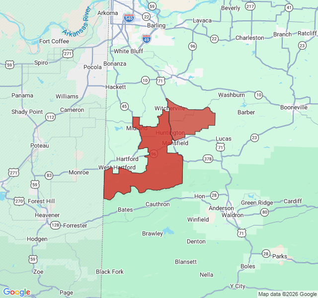 Map of septic coverage in Huntington, AR