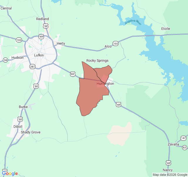 Map of septic coverage in Huntington, TX