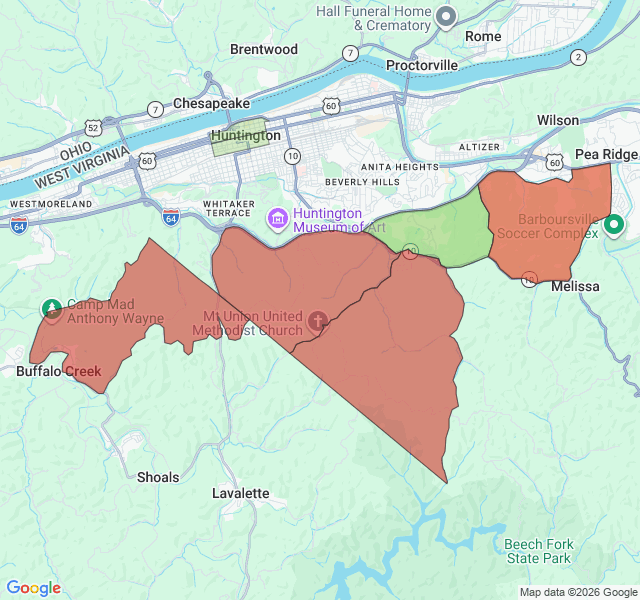 Map of septic coverage in Huntington, WV