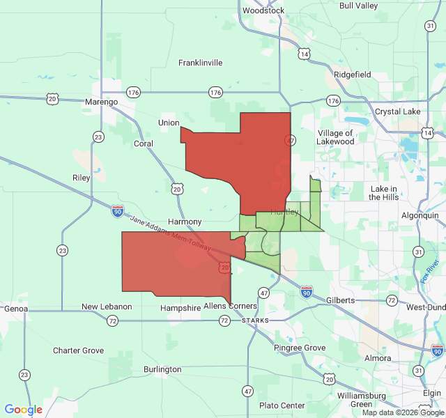 Map of septic coverage in Huntley, IL