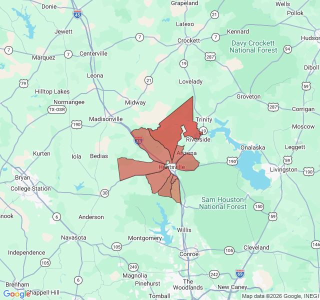 Map of septic coverage in Huntsville, TX
