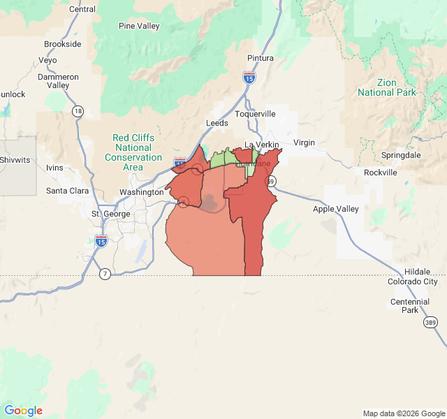 Map of septic coverage in Hurricane, UT