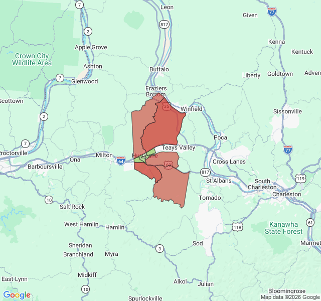 Map of septic coverage in Hurricane, WV
