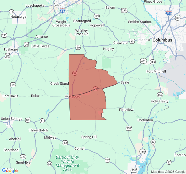 Map of septic coverage in Hurtsboro, AL