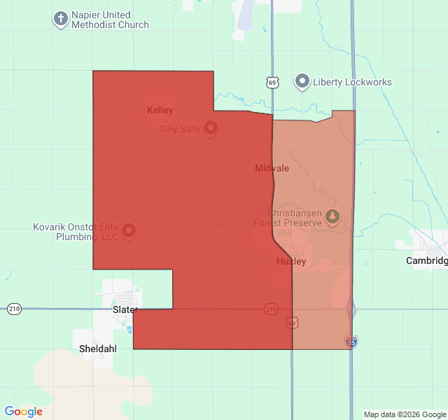 Map of septic coverage in Huxley, IA