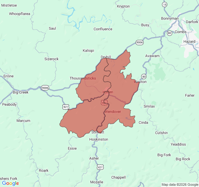 Map of septic coverage in Hyden, KY