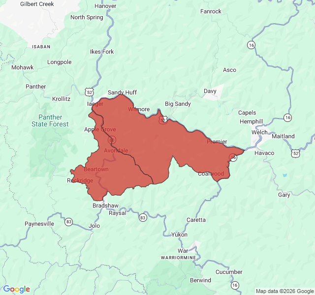 Map of septic coverage in Iaeger, WV
