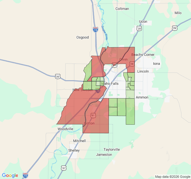 Map of septic coverage in Idaho Falls, ID